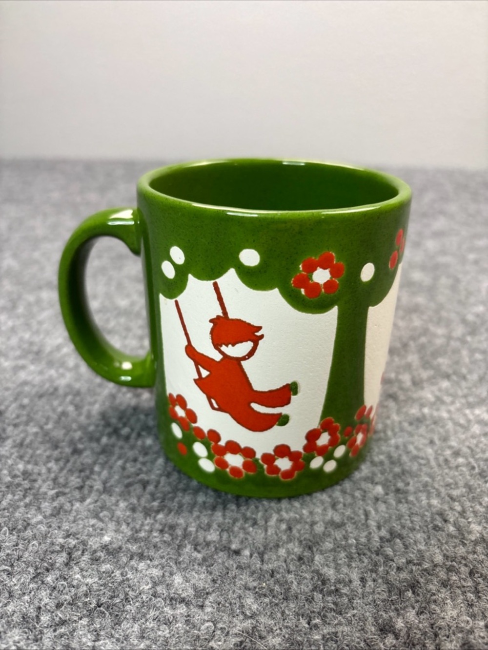 VTG Waechtersbach Pottery West Germany Apple Orchard Tree Coffee Mug Green Swing - Picture 2 of 11